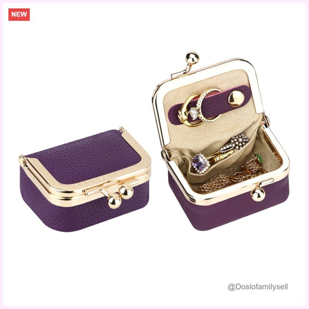 Genuine Cow Leather Kiss Lock Coin Purse Mini Jewelry Box